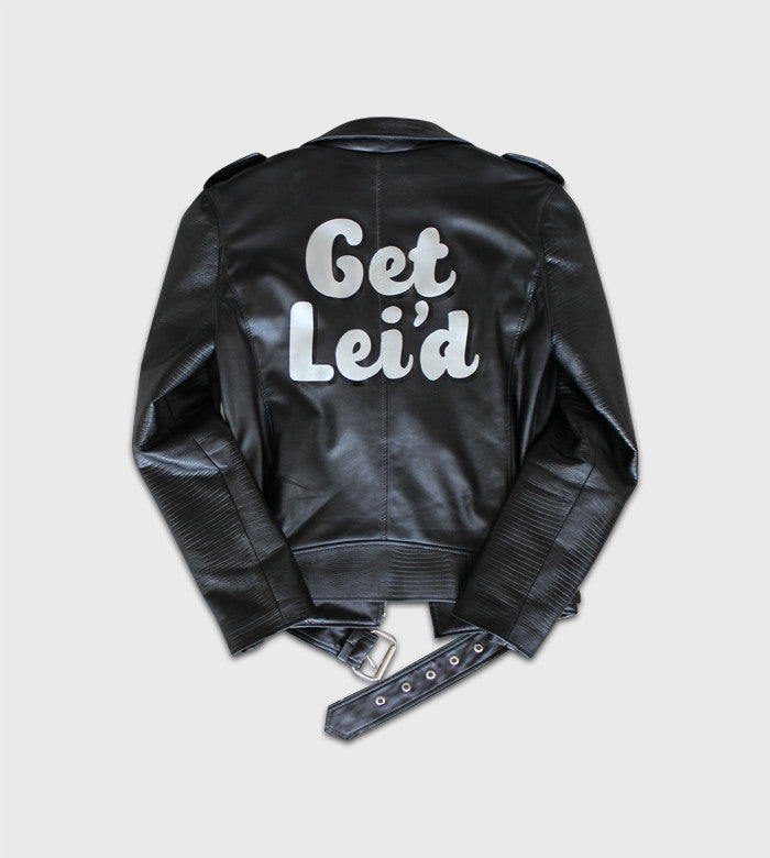 Black Leather Moto Jacket / Custom Art