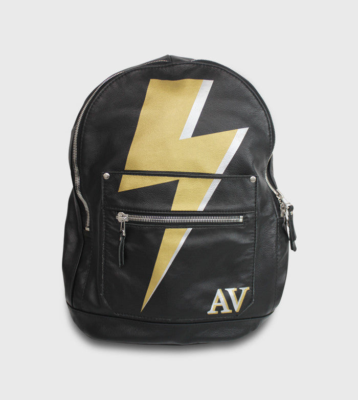 Black Leather Backpack / Custom Art