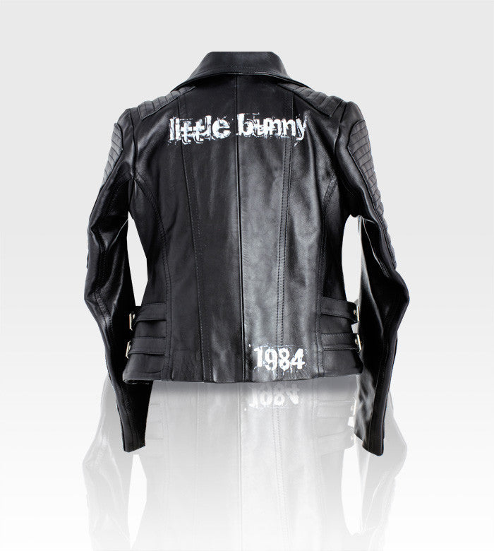 Black Leather Moto Jacket / Custom Art