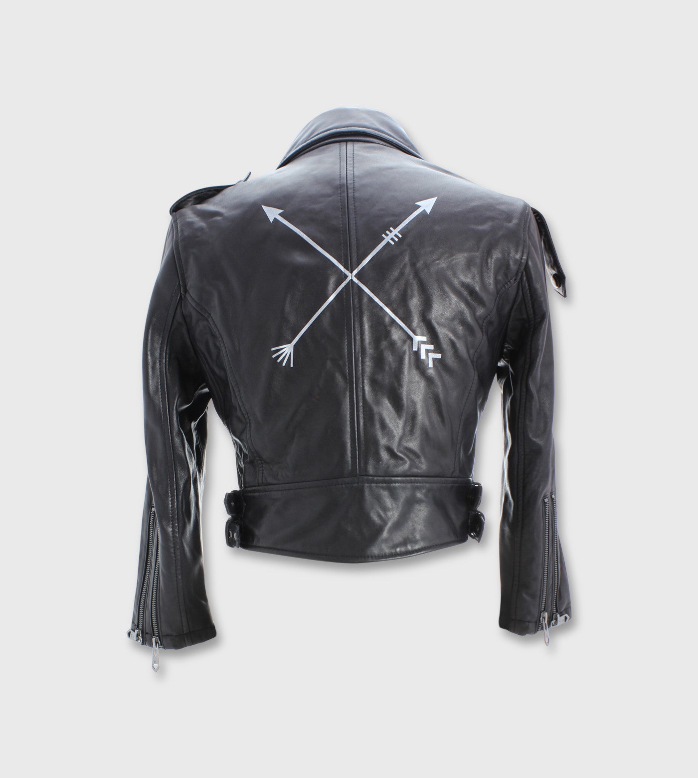 Black Leather Moto Jacket/ Custom Art