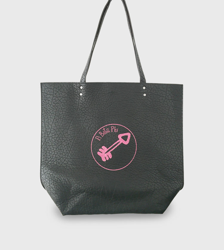 Black Pebble Leather Tote / Pi Phi Custom Art