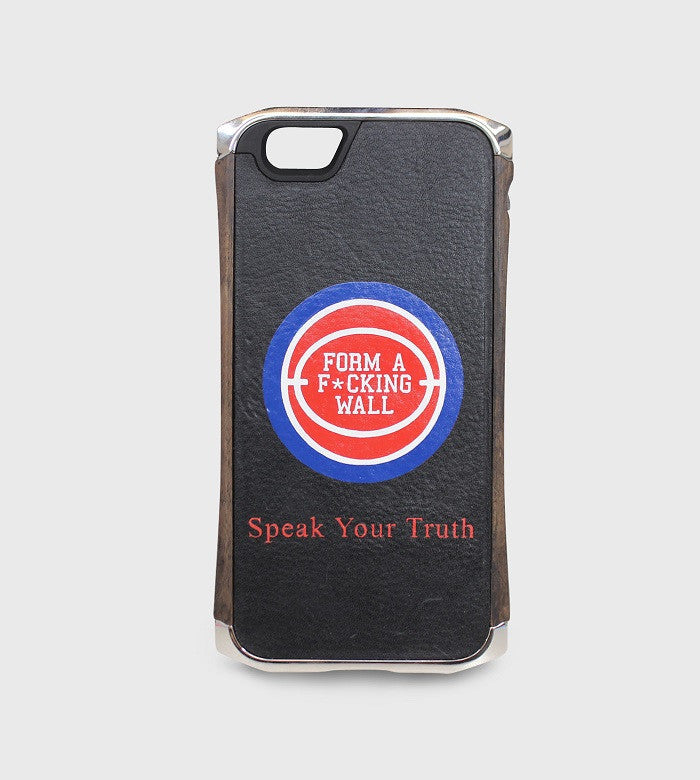 Black Leather Phone Case / Lettering + Custom Art